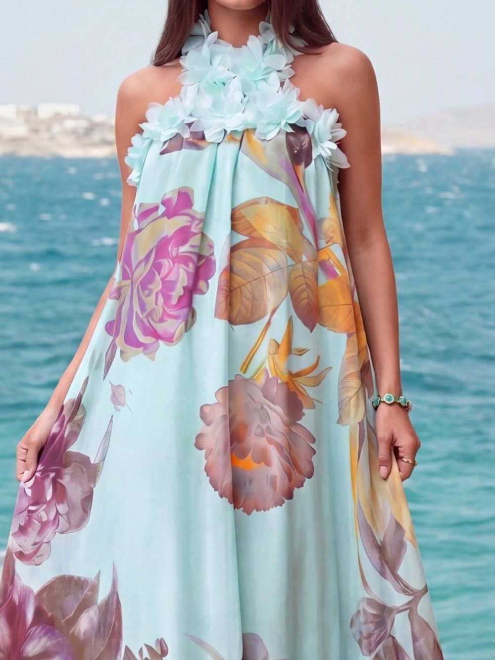 Mint Green Elegant Women's Backless Spaghetti Strap Maxi Dress - Picture 6 of 6